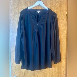 🖤 Terra & Sky Black Sheer Blouse – Size 0X (14W)